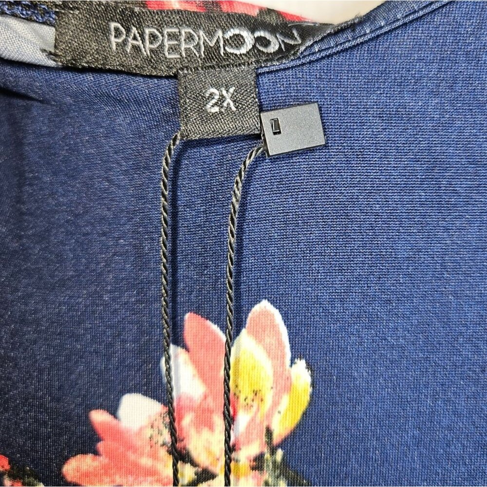 Papermoon Basima Strappy Back Knit Navy Pink Floral Tank Women Plus 2X - Picture 4 of 5